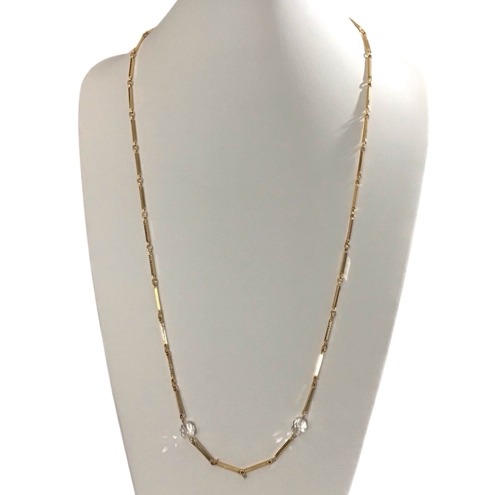 Gold Bar Necklace Clear Beads Barrel Clasp Fashion Costume Jewelry
